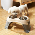 Pet stainless steel non-slip bite resistant double bowl elevated dog pet feeder
